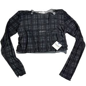 NWT Arizona Sheer Mesh Plaid Crop Top w Cami Women's XL Festival Rave Party
